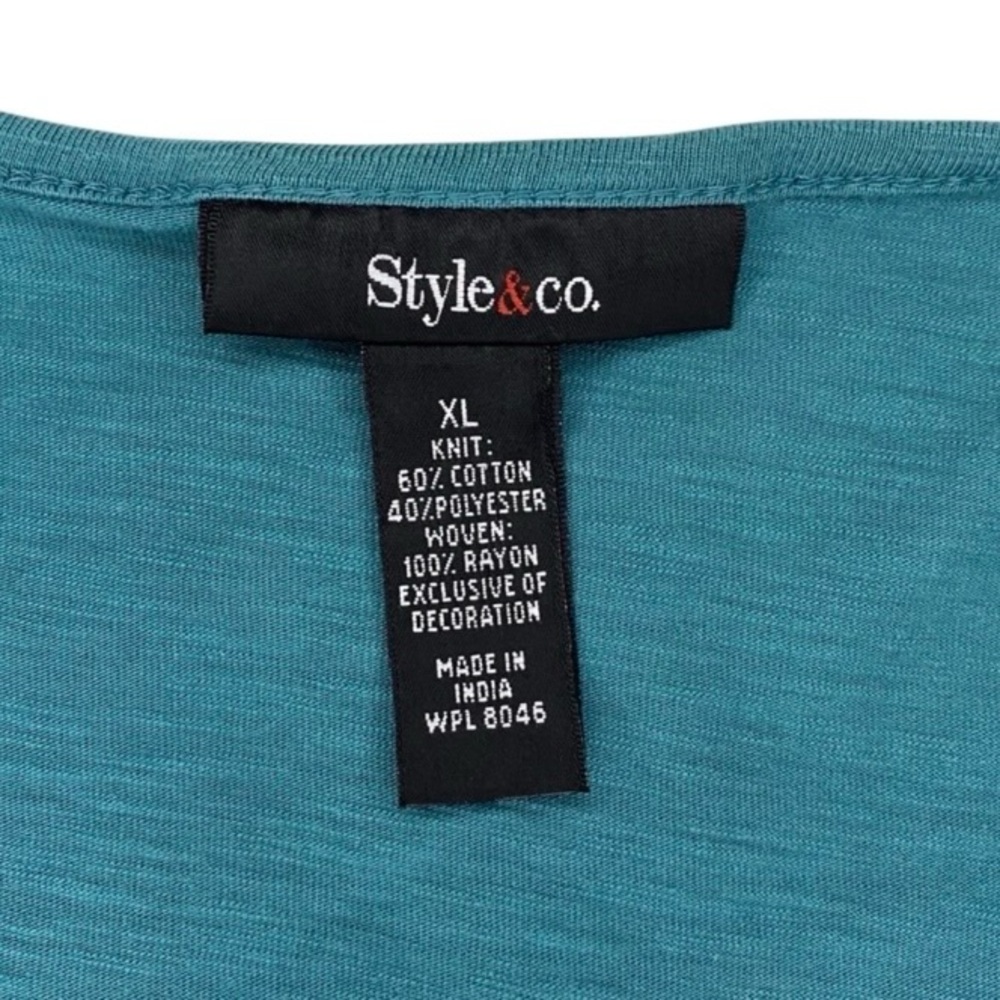Style & Co Flounce Hem Peasant Top in Delilah Green Size XL - Picture 5 of 7
